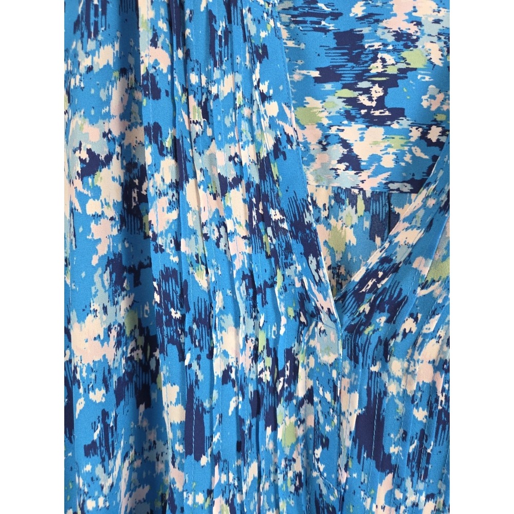 Style & Co Blouse‎ 2X Pleated V Neck Ruffle Sleeve Tunic Floral Blue Boho Flowy - Picture 4 of 11